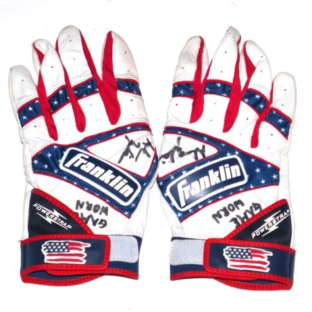 Adam Zebrowski 2024 Rome Emperors Game Worn & Signed July 4th Stars and Stripes Franklin Batting Gloves