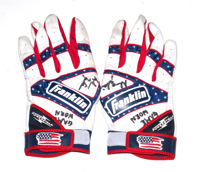 Adam Zebrowski 2024 Rome Emperors Game Worn & Signed July 4th Stars and Stripes Franklin Batting Gloves