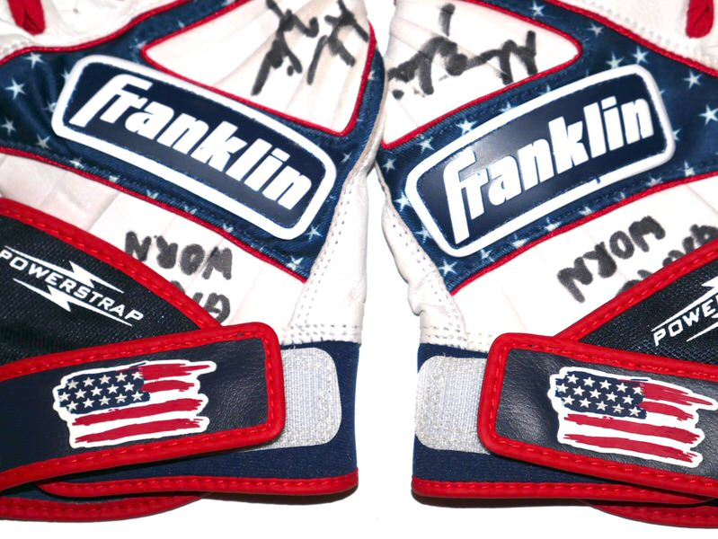 Adam Zebrowski 2024 Rome Emperors Game Worn & Signed July 4th Stars and Stripes Franklin Batting Gloves