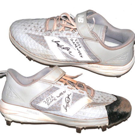 Indigo Diaz 2026 Amarillo Sod Poodles Game Worn & Signed Grey & White New Balance FuelCell Cleats