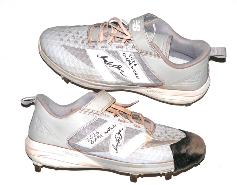 Indigo Diaz 2026 Amarillo Sod Poodles Game Worn & Signed Grey & White New Balance FuelCell Cleats