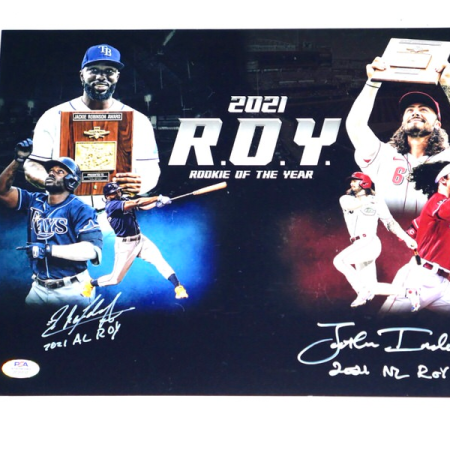 Randy Arozarena & Jonathan India Signed Rookie of the Year 11x14 Photo With 2021 AL ROY & 2021 NL ROY Inscriptions (PSA)