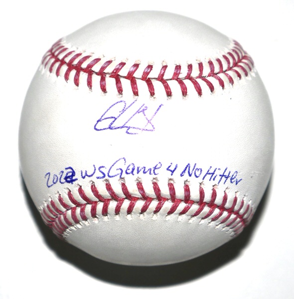 Cristian Javier Houston Astros Signed OML Baseball with “2022 WS Game 4 No Hitter” Inscription – Beckett Witnessed