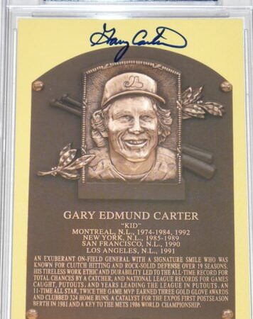 Gary Carter Montreal Expos Signed Hall of Fame Plaque Postcard – PSA GEM MT 108