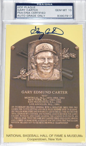 Gary Carter Montreal Expos Signed Hall of Fame Plaque Postcard – PSA GEM MT 108
