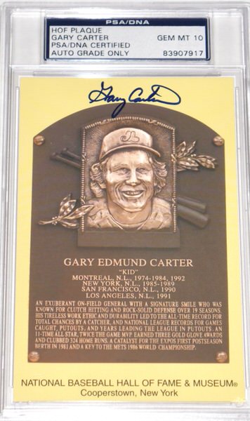 Gary Carter Montreal Expos Signed Hall of Fame Plaque Postcard – PSA GEM MT 10