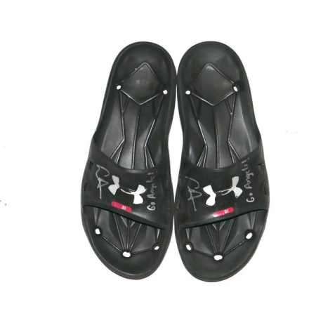 Logan Davidson 2025 Los Angeles Angels Rookie Year Locker Room Worn & Signed Black & Grey Under Armour Slides