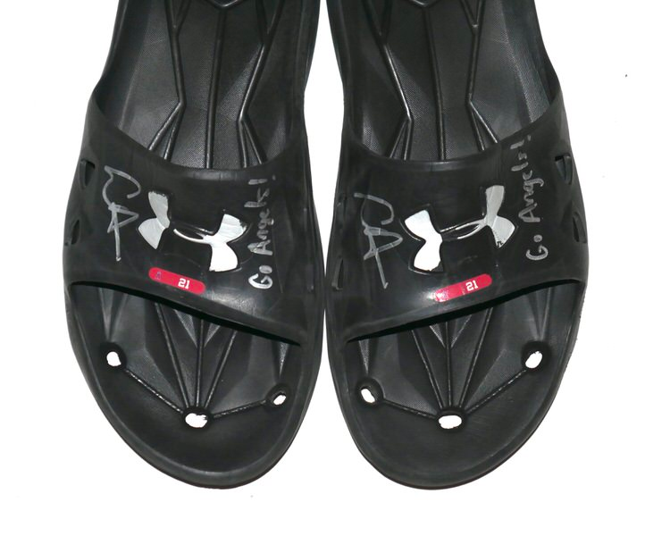 Logan Davidson 2025 Los Angeles Angels Rookie Year Locker Room Worn & Signed Black & Grey Under Armour Slides