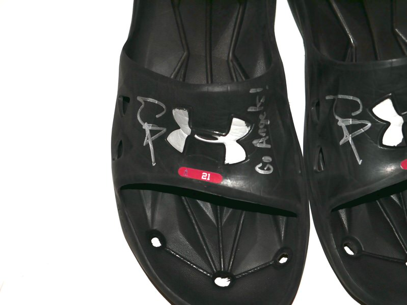 Logan Davidson 2025 Los Angeles Angels Rookie Year Locker Room Worn & Signed Black & Grey Under Armour Slides