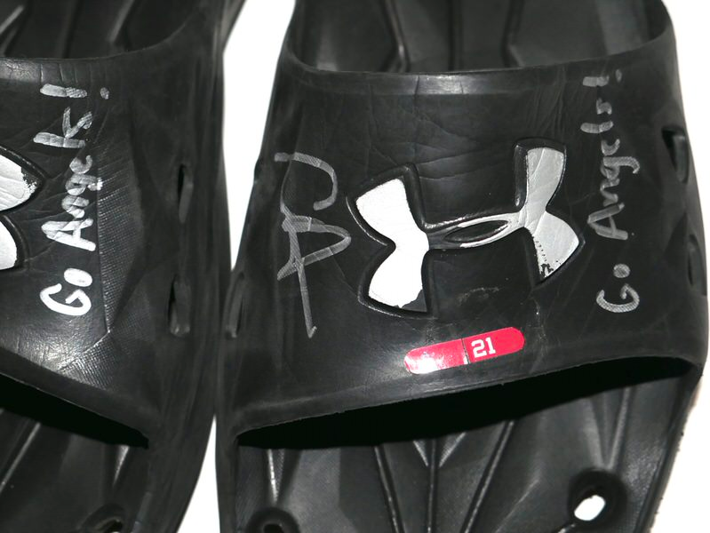 Logan Davidson 2025 Los Angeles Angels Rookie Year Locker Room Worn & Signed Black & Grey Under Armour Slides