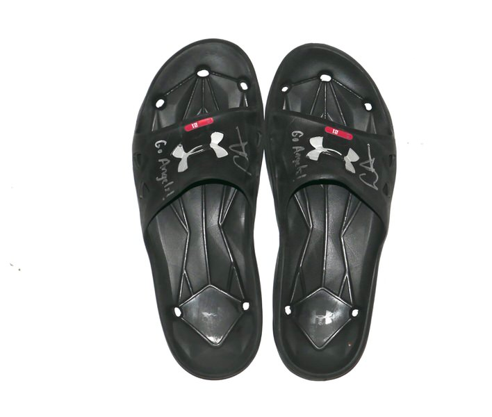 Logan Davidson 2025 Los Angeles Angels Rookie Year Locker Room Worn & Signed Black & Grey Under Armour Slides