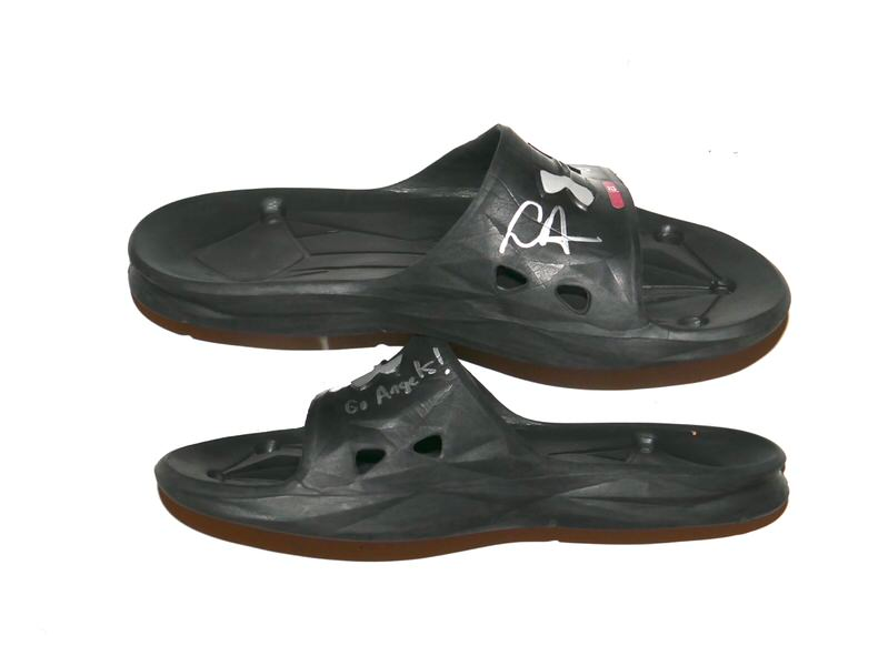 Logan Davidson 2025 Los Angeles Angels Rookie Year Locker Room Worn & Signed Black & Grey Under Armour Slides