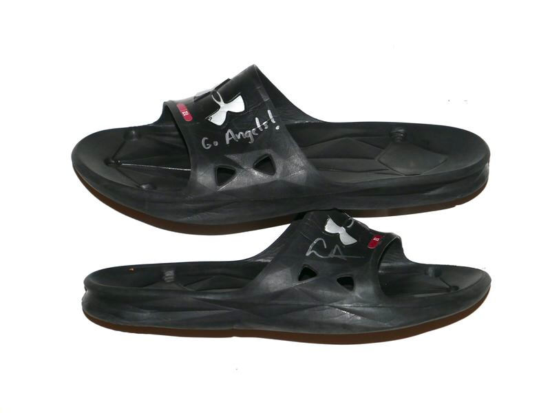 Logan Davidson 2025 Los Angeles Angels Rookie Year Locker Room Worn & Signed Black & Grey Under Armour Slides