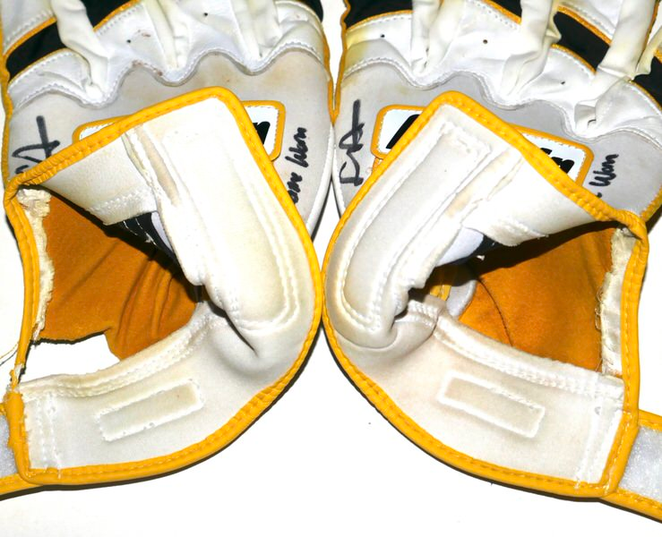 Logan Davidson 2026 Durham Bulls Game Worn & Signed White & Yellow Franklin Batting Gloves