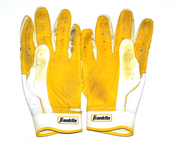 Logan Davidson 2026 Durham Bulls Game Worn & Signed White & Yellow Franklin Batting Gloves