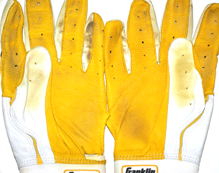 Logan Davidson 2026 Durham Bulls Game Worn & Signed White & Yellow Franklin Batting Gloves