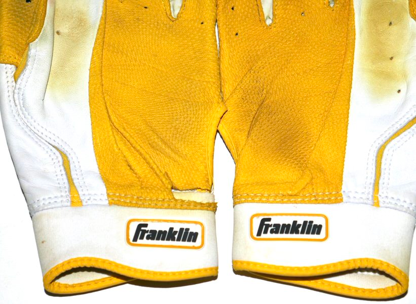 Logan Davidson 2026 Durham Bulls Game Worn & Signed White & Yellow Franklin Batting Gloves