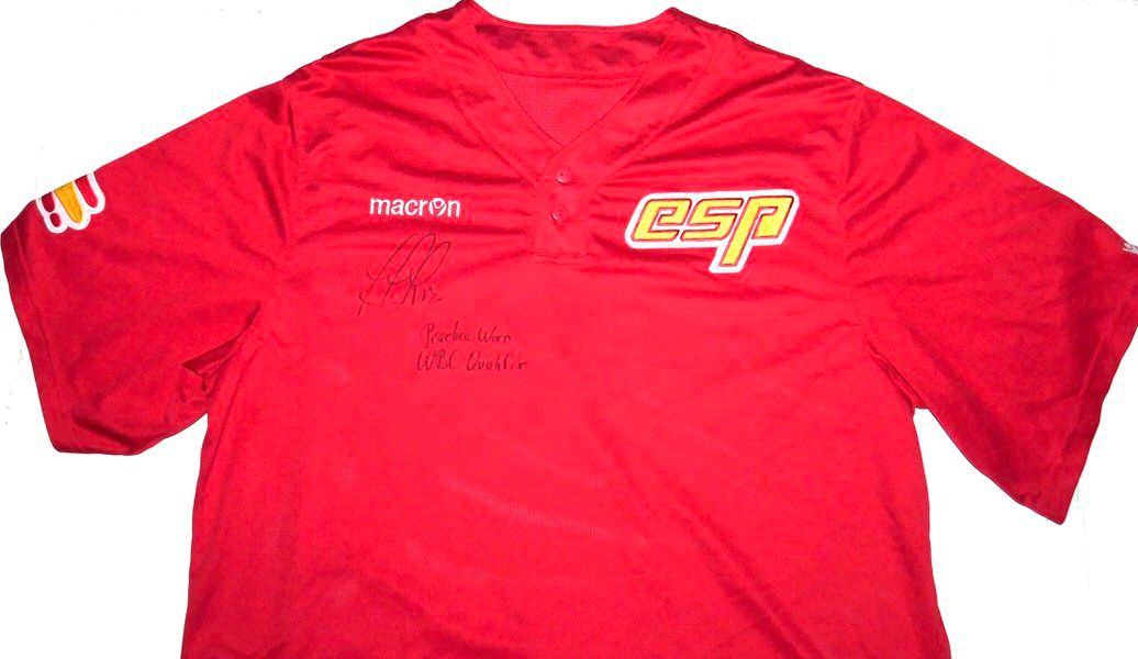 Rusber Estrada Player Issued & Signed Official Team Spain WBC #18 Pullover - Worn In Batting Practice for World Baseball Classic Qualifiers!