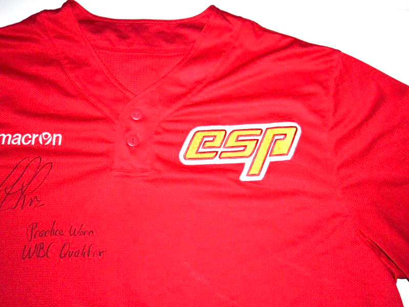 Rusber Estrada Player Issued & Signed Official Team Spain WBC #18 Pullover - Worn In Batting Practice for World Baseball Classic Qualifiers!